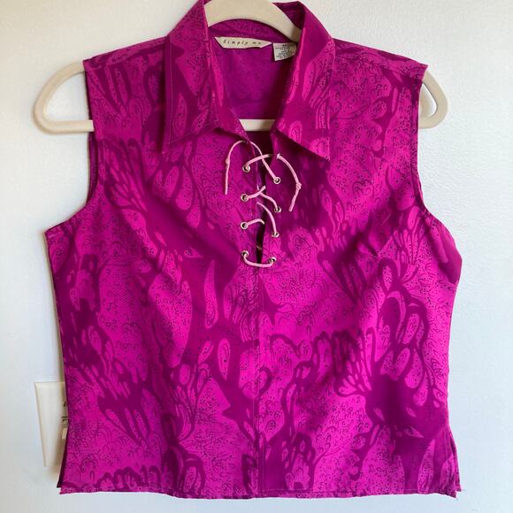 Vintage Y2K Womens M Pink Lace Up Collared Crop Top Fairy Grunge Whimsigoth - Picture 1 of 8